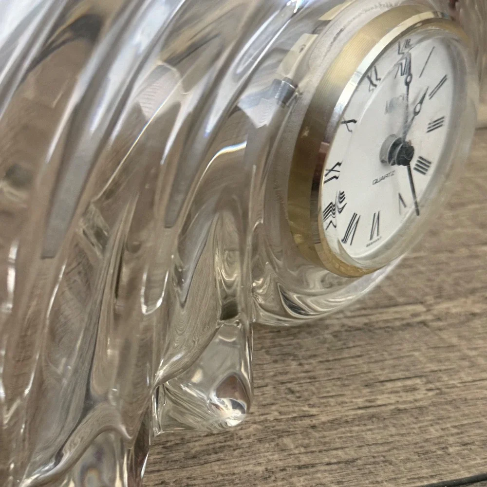 VTG Mikasa Crystal Wave Desk Clock Hermle Quartz Germany Roman Numeral Gold Tone